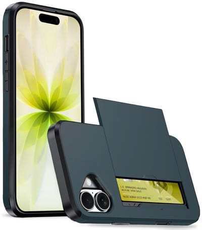 Hoesje Geschikt voor iPhone 17 Hoesje Case Pashouder Hard Cover - Hoes Geschikt voor iPhone 17 Hoesje Met Kaarthouder - Donkerblauw