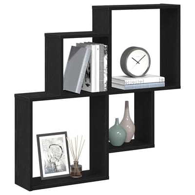 vidaXL - Wandplank - Muurmontage - Zwart - Eiken - 80 - x - 15 - x - 78,5 - cm
