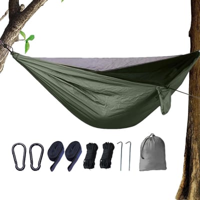 Hangmat met net - Camping hangmat Vliegnet hangmat - Buiten ontspannen - Ademend en stevig - 270x140 cm - Legergroen