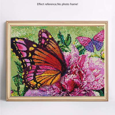 Peinture Diamant Pierres Rondes Fleurs Broderie Diamant Affichage Complet Papillons Images 20X30 black