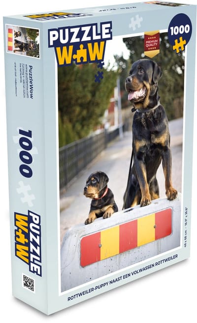 Puzzel Rottweiler-puppy naast een volwassen rottweiler - Legpuzzel - Puzzel 1000 stukjes volwassenen
