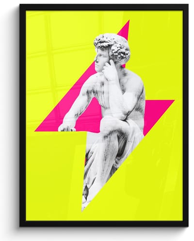 Poster in lijst - Fotolijst 60x80 cm - Posters - Beeld - Man - Bliksemschicht - Geel - Posterlijst zwart - Decoratie - Wanddecoratie woonkamer - Muurdecoratie slaapkamer