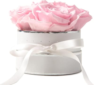 Rozenbox Rond - Eeuwige Rozen Cadeaubox - Cadeau Vrouwen - Houdbaar 3 Jaar - 10 cm Hoogte - Wit Roze