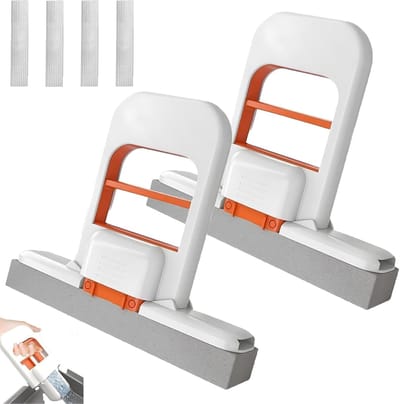 Mini opvouwbare bureau-mop - Draagbaar nat/droog reinigingssysteem - met zelfknijpende spons - Ontworpen voor badkamer, keuken, glas en auto - Ruimtebesparende snelle reinigingstool (2 stuks)