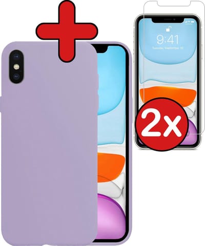 Hoesje - Met 2x Screenprotector - Geschikt voor Apple iPhone X - Sterk & Shockproof - Telefoon Hoes - Back Cover - Siliconen Case - Telefoonhoes - Lila