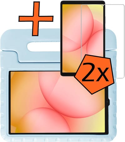 Hoesje - Geschikt voor Samsung Galaxy Tab A11 - Met 2x Screenprotector - Kinderhoes Shockproof Bumper - Kidsproof Case - Tablet Hoes - Kinder Hoes Cover - Sky