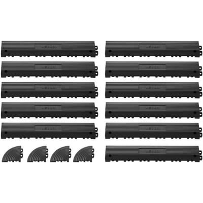 VEVOR 11-Delige Hellingbaan voor Garagevloerbedekking, 31 X 6 Cm Toegangshelling voor Kliktegels, Pp-Hellingbaan Met 4 Hoekstukken, Antislip voor Werkplaatsvloer, Garagevloer, Kliktegels, Alleen voor VEVOR Drainagematten