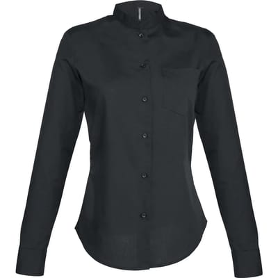 Kariban Damesblouse met Mao kraag lange mouwen K514 - Black - XS
