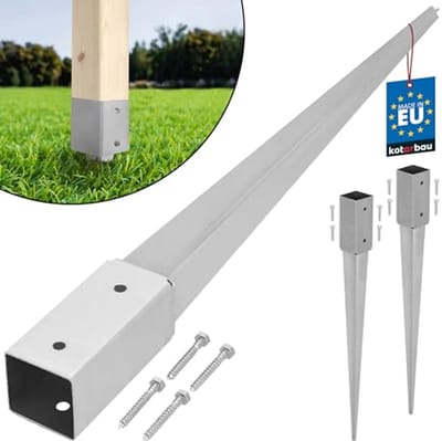 KOTARBAU® 2 stuks Paalhouder met Punt, Paalvoet, Verzinkt Staal, 75 cm, Zilver, 61 x 61 mm, Puntpaalhouder, Paalhouder voor Schutting, Tuinpalen Hout Inslag, Duurzaam