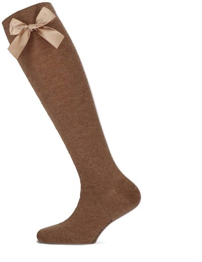 Katoenen kniekousen met strik - Chestnut - 23-26