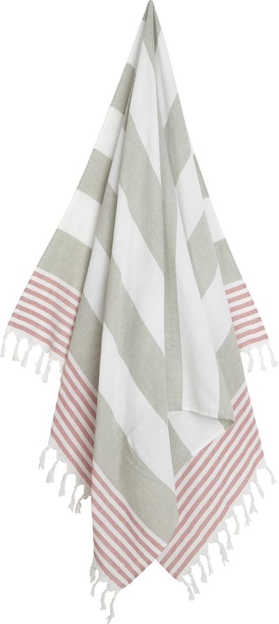 Zoem Hamamdoek XL – Grijs Rood - Strandlaken – Katoen - Sauna – Wellness – Zwembad – Omslagdoek – Badlaken – Badhanddoek – Yoga – Stripe – 100 x 180 cm