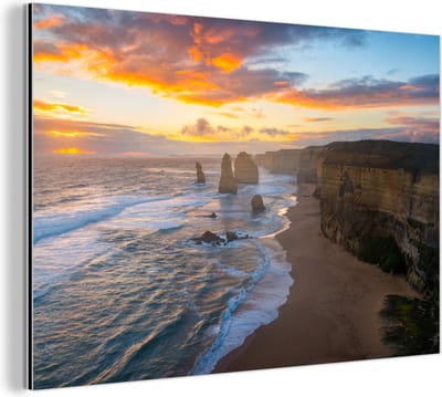 Aluminium schilderij 180x120 cm - Wanddecoratie metaal - De Twaalf Apostelen bij zonsondergang - Metalen muurdecoratie woonkamer - Decoratie industrieel - Foto op dibond - Industriële accessoires slaapkamer