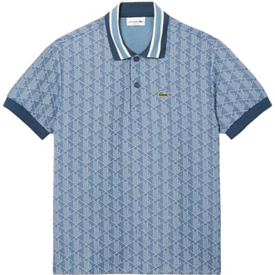 Lacoste Polohemd voor heren met monogram in jacquard (Blauw)