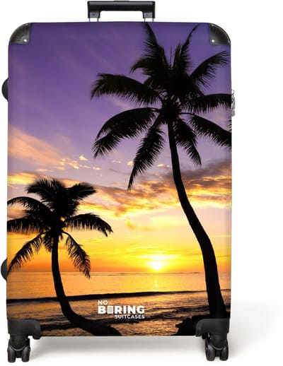 NoBoringSuitcases.com® - Koffer groot - Reiskoffer lichtgewicht - Palmbomen bij zonsondergang - Rolkoffer met 4 wielen - Grote trolley XL - 98 liter bagage