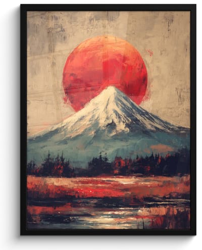 Poster in lijst - Fotolijst 60x80 cm - Posters - Bergtop - Sneeuw - Zon - Posterlijst zwart - Decoratie - Wanddecoratie woonkamer - Muurdecoratie slaapkamer