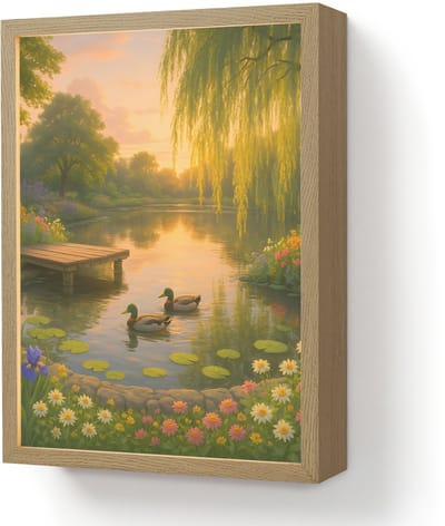 Wandlamp 30x40 cm - Oplaadbaar - Eenden - Vijver - Bloemen - Wandlampen binnen woonkamer - Slaapkamer lamp - Decoratieve nachtlamp - Vloerlamp draadloos
