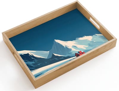 Dienblad hout 40x30 cm - Schootdienblad - Huis - Berglandschap - Sneeuw - Borrelplank rechthoek - Plateau dienbladen