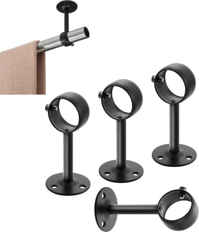 4 Stuks - Klerenhanger Beugel - Gordijnroede Beugel - Met Schroeven - Verstelbare Gordijnroede Haak - Zwart - Geschikt voor Badkamer, Keuken, Woonkamer - 32 mm / 1,26 inch - Plafondmontage Roede Beugel