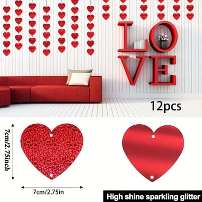 12 pièces Bannière Cœur Saint-Valentin Cœur Rouge Cordon Guirlande Décoration de Fête Décoration Saint-Valentin Pack of 6