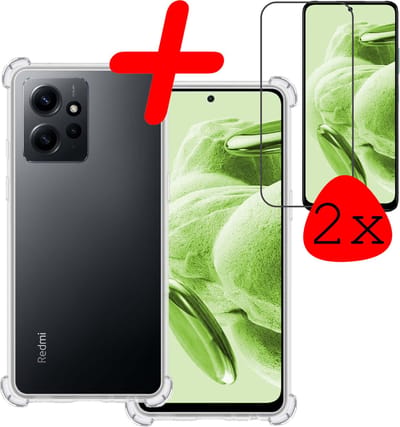 Hoesje Met Screenprotector - 2 Stuks - Geschikt voor Xiaomi Redmi Note 12 4G - Sterk & Shockproof - Siliconen Case - Back Cover - Telefoon Hoes - Shock Proof - Transparant