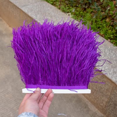 1 meter paarse struisvogelveren franje 8-10 cm natuurlijke pluimen lint voor bruiloft decoratie feestjurk kleding accessoires 8-10cm