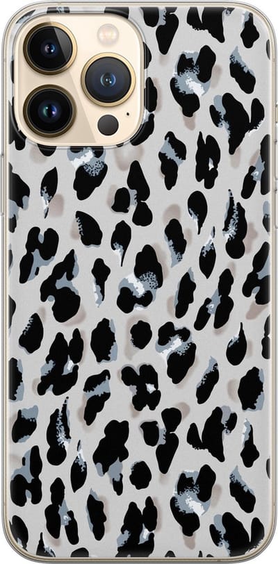 Leuke Telefoonhoesjes - Hoesje geschikt voor iPhone 13 Pro Max - Luipaard grijs - Soft case - TPU - Luipaardprint - Grijs