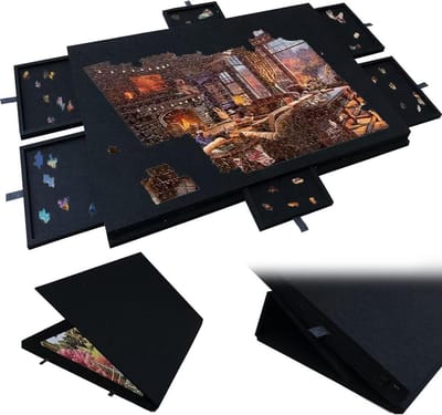 Legpuzzelbord - Puzzelmat - Puzzels maken - Met 6 sorteerladen - Tot 1500 stukjes - Zwart