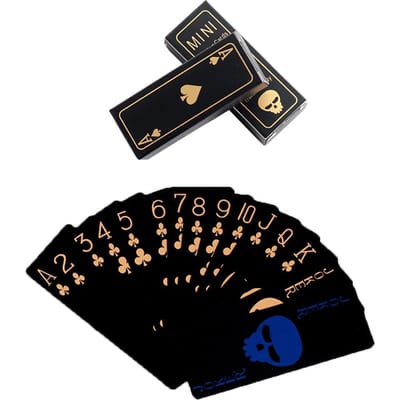 Nieuwe PVC Vochtbestendige Zwarte Speelkaarten 55 Stuks Plastic Gouden Schedel Poker Set In Koffer Wasbaar Flexibel Deck Mini Eén Spelkaart Praktisch Gebruik
