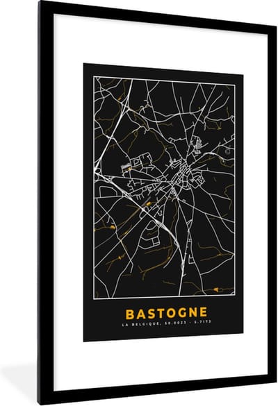 Fotolijst incl. Poster - Stadskaart - Bastogne - Kaart - Plattegrond - Goud - 80x120 cm - Posterlijst