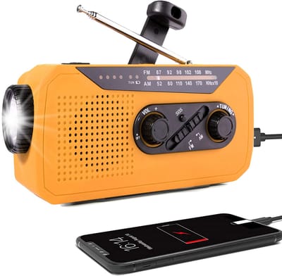 Noodradio - Solar Opwindbaar - 2000mAh - Noodpakket - Draagbare Survival Radio - Solar powerbank - Zaklamp Oplaadbaar - Oranje kleur