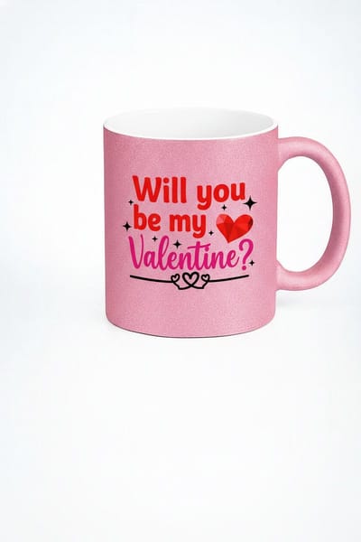 Roze Glitter Valentijn Mok - 'Will You Be My Valentine?' | Romantisch Cadeau voor Liefde