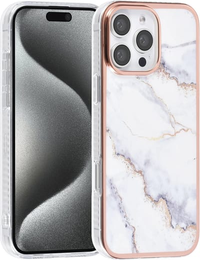 TUNIQ - iPhone 16 Pro - Backcover hoesje - Silicone - Marmer Wit Goud