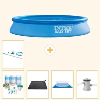 Intex Rond Opblaasbaar Easy Set Zwembad - 305 x 61 cm - Blauw - Inclusief Onderhoudspakket - Solar Mat - Grondzeil - Zwembadfilterpomp - Schoonmaakset - 6-delig