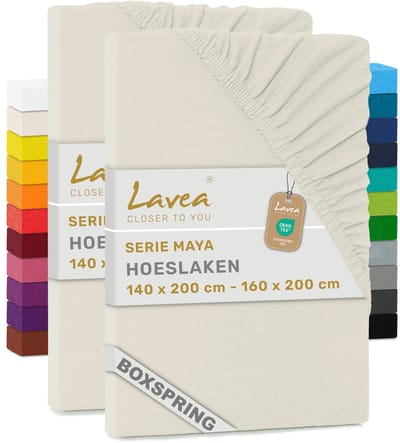 Lavea® Set van 2 Hoeslakens 140x200 cm – voor Dikke Matrassen tot 35 cm, voor Boxspring & Waterbed – 100% Katoen – met Elastiek – Hoge Kwaliteit – Crème