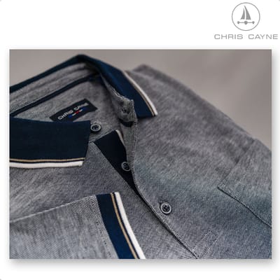 Chris Cayne heren poloshirt - M - blauw - two tone - gemeleerd - borstzak - luxe polo - 100 % Katoen