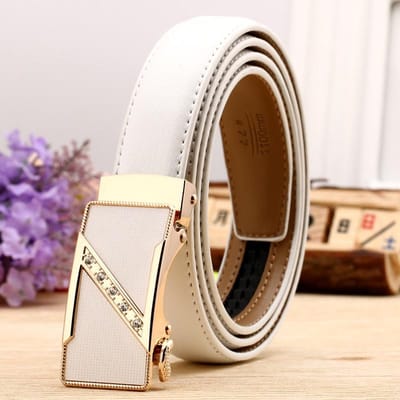 Dames Echte Leren Riem Casual en Veelzijdig Dubbelzijdig Twee Laags Rundleer Lychee Patroon Automatische Gesp Riem 100-125cm brown