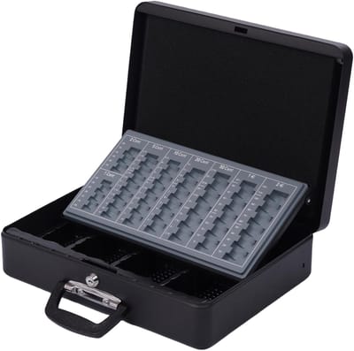 Geldkistje met sleutel - 10x37x28 cm - zwart