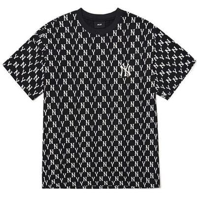 T-shirt unisexe à manches courtes et col rond avec imprimé intégral MLB New York Yankees - Hauts Noirs 3ATSM1023-50BKS M black