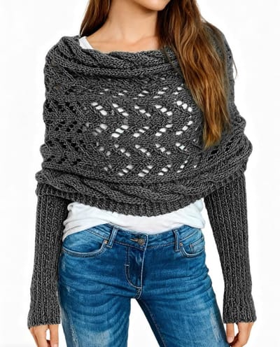 Multifunctionele Sjaal met Mouwen, Lange Warme Gebreide Sjaal, Mode Winter Sjaal voor Dames, Zachte Boho Pashmina in Donkergrijs, Ideaal voor Koudere Dagen en Casual Outfits