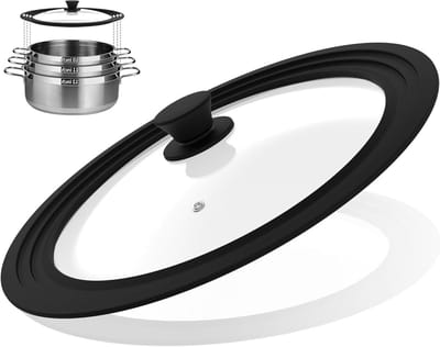 Universele Glazen Deksel - Pannen Deksel - Koken en Bakken - Stoomafvoer Ventilatie - Past 26-30cm Pannen - Zwart