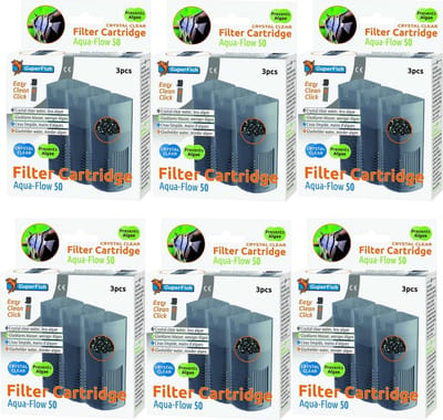 SuperFish - AquaFlow 50 - Crystal Clear Cartridge - Aquariumfilter - 6x 3 stuks - Bulk Verpakking