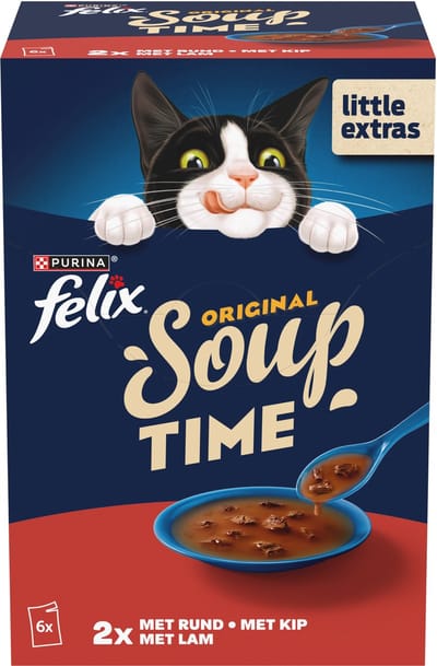 Felix Soup Vlees Selectie - Kattenvoer Natvoer - Rund Kip Lam - 48 x 48 g