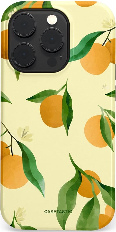Casetastic Hoesje Geschikt voor Apple iPhone 14 Pro Magsafe - Stijlvolle Beschermende Duo-layer Case - Bladrijke Sinaasappel