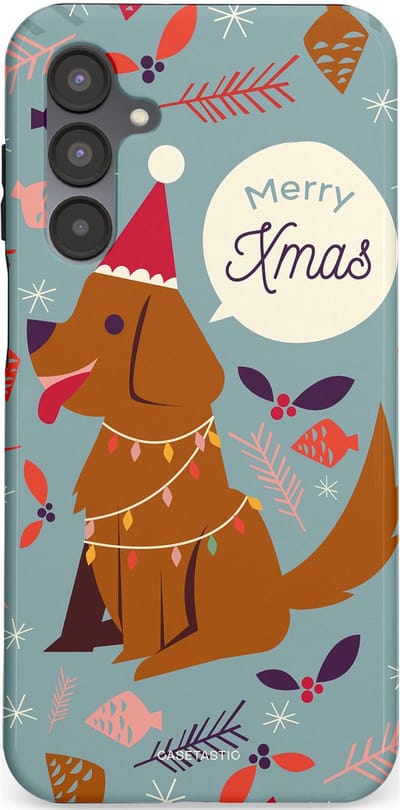 Casetastic hoesje geschikt voor Samsung Galaxy A16 - Dubbellaagse bescherming - Merry Christmas Hond - Fashion Case - Zilver Bruin Saliegroen Rood