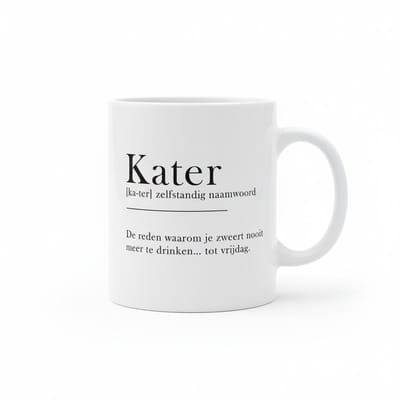 Grappige Kater Definitie Koffiemok 330 ml – Humoristische Tekst Cadeau Mok