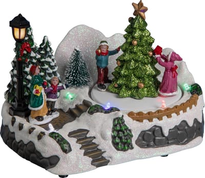 Feeric Lights & Christmas - Kerstdorp kerst tafereel - met beweging - led verlichting - 18 cm