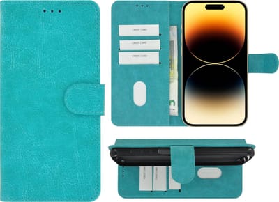 MoDo hoesje Geschikt voor iPhone 14 Pro Max - Kunstleer Book Case - Turquoise