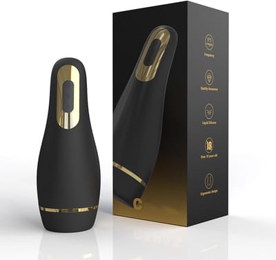 Automatische Masturbator voor Mannen – Seksspeeltje voor Volwassen Mannen: Penispomp met 5 Knijp-/Zuigstanden en 9 Trilstanden, Zuigende Stroker met 3D-getextureerde Binnensleeve – Blowjob-seksspeeltje voor Mannen