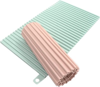 Afdruipmat, servies, siliconen, afgedruipde placemat, 2 stuks, siliconen matten, antislip onderzetters, milieuvriendelijk, hittebestendig en antislip, 30 x 18 cm (lichtblauw/roze)