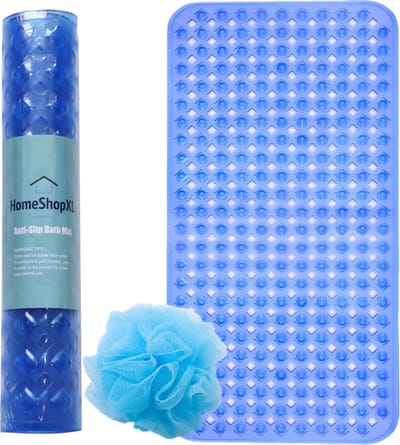 HSXL - Antislipmat - 88x40CM - Incl. Netspons -Antislip Douchemat / Badmat Blauw met Zuignappen – Mat voor in bad – Anti Slip Douche Cabine Mat – Mat voor in de Badkamer - Badkamer accessoires